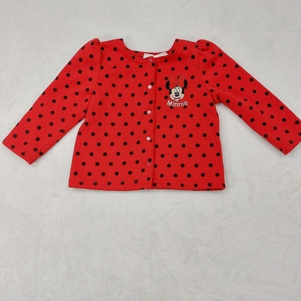 DISNEY BABY GIRLS RED MINNIE MOUSE POLKADOT SNAP FRONT SWEATSHIRT SIZE 6-9 MTHS
